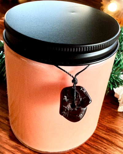 Vela de soja intencional 250 ml com pedra natural – escolha a sua energia: Citrino ou Granada, personalização com gravação para presente