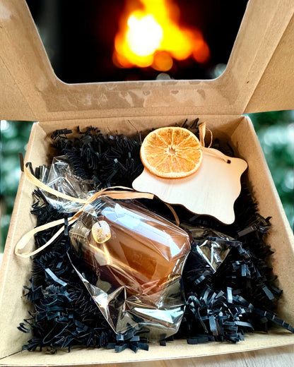 Vela de soja intencional 250 ml com pedra natural – escolha a sua energia: Citrino ou Granada, personalização com gravação para presente