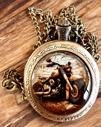 Relógio de Bolso Retro "Estilo Motociclista", possibilidade de personalização com gravação para presente
