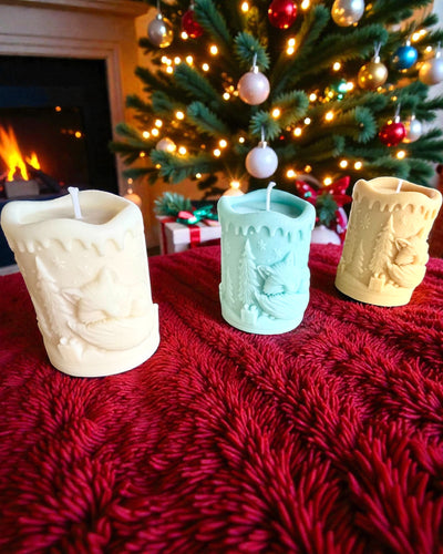 Vela de soja Raposa de Inverno, 7,5 cm de altura, vela de soja vertida à mão com uma adorável raposa a dormir, personalizável com gravação na placa