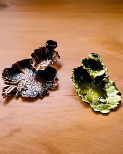 Suporte Elegante de Metal para Incenso Folha de Lótus - 4 variantes à escolha, possibilidade de personalização com gravação para presente