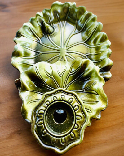 Suporte Elegante de Metal para Incenso Folha de Lótus - 4 variantes à escolha, possibilidade de personalização com gravação para presente