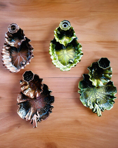 Suporte Elegante de Metal para Incenso Folha de Lótus - 4 variantes à escolha, possibilidade de personalização com gravação para presente