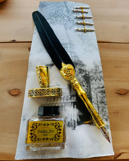 Pena Elegante de Ganso com Conjunto de Acessórios - Royal Quill, possibilidade de personalização com gravação