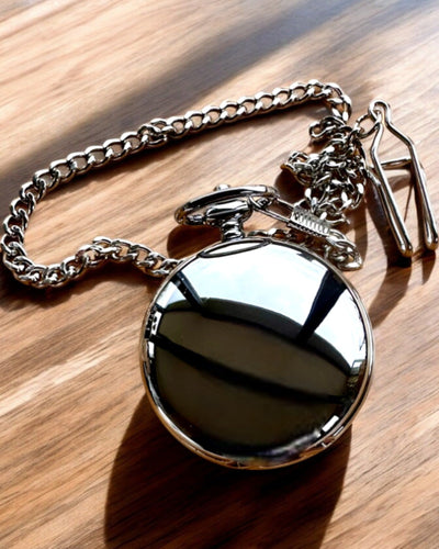 Relógio de Bolso Mecânico Clássico com Tampa Dupla, Manual, Cor Prata