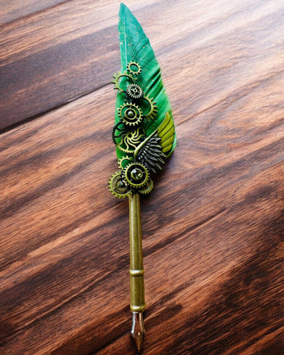 Caneta Caligráfica "Elegância Steampunk" com Pena de Peru - Feita à Mão 5 variantes à escolha, personalização com gravação para presente