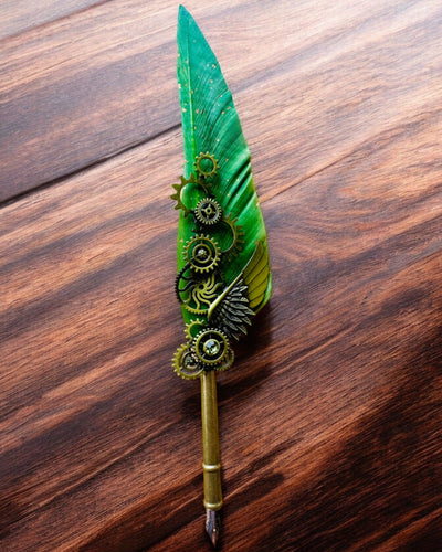 Caneta Caligráfica "Elegância Steampunk" com Pena de Peru - Feita à Mão 5 variantes à escolha, personalização com gravação para presente