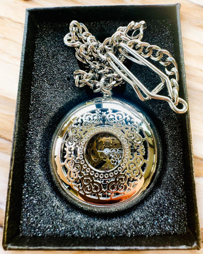 Relógio de Bolso "Eterna Elegancja", presente personalizado, gravação. Cor prateada