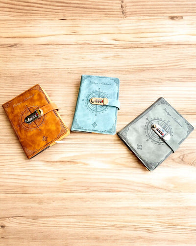 Caderno Secreto A5 Vintage com Fecho de Código - Escolha o Seu Estilo, personalização com gravação para presente