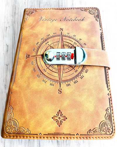 Caderno Secreto A5 Vintage com Fecho de Código - Escolha o Seu Estilo, personalização com gravação para presente