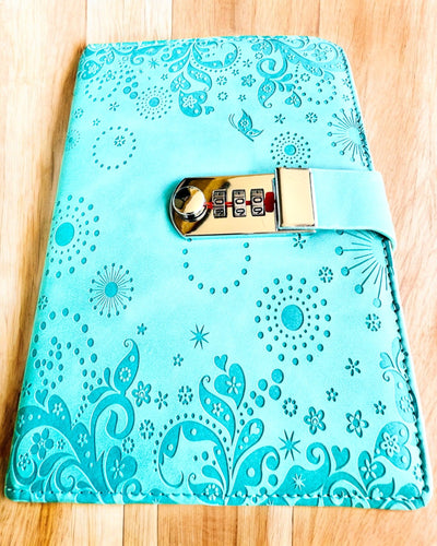 Caderno Exclusivo, pele PU, A5 com Fecho de Combinação - "Secret Journal", personalização com gravação