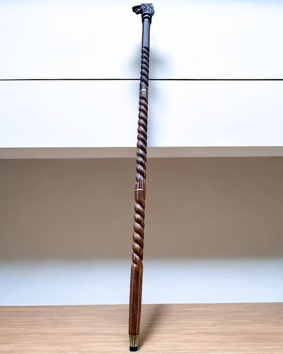 Guardião Lobo Bengala Esculpida à Mão, de Madeira, possibilidade de personalização com gravação