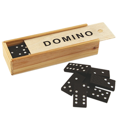 Dominó em caixa de madeira com possibilidade de personalização por gravação - presente ideal para amantes de jogos de tabuleiro, 28 peças de plástico, dimensões da caixa 5 x 15 x 3,5 cm, material: madeira e plástico