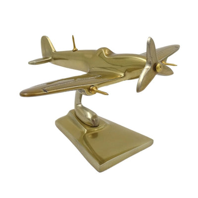 Modelo de avião Spitfire dourado WWII caça com possibilidade de personalização por gravação – presente elegante para amantes da aviação, feito em alumínio, dimensões 15 × 13 × 8 cm