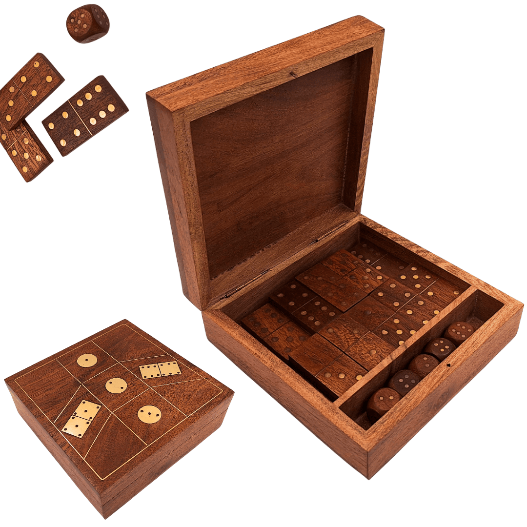 Conjunto Elegante de Jogos em Caixa de Madeira com Gravação