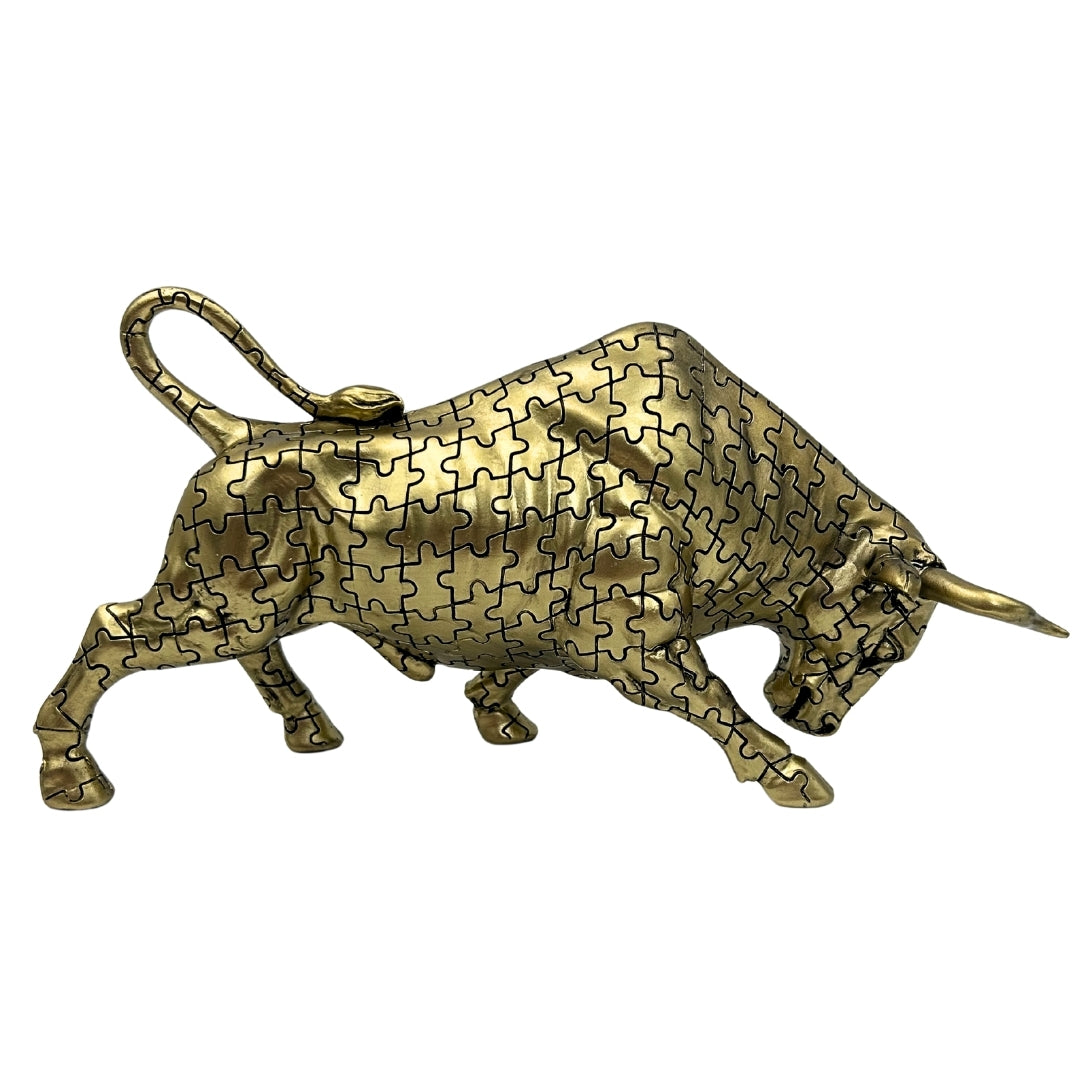 Estatueta decorativa de Touro dourado com possibilidade de gravação - Símbolo elegante de força e riqueza, 33,3 cm, poliéster