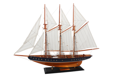 Modelo de escuna Atlantic 72 cm - Réplica do navio lendário com possibilidade de personalização por gravação - Presente ideal para amantes da vela - Feito em madeira com velas de tecido