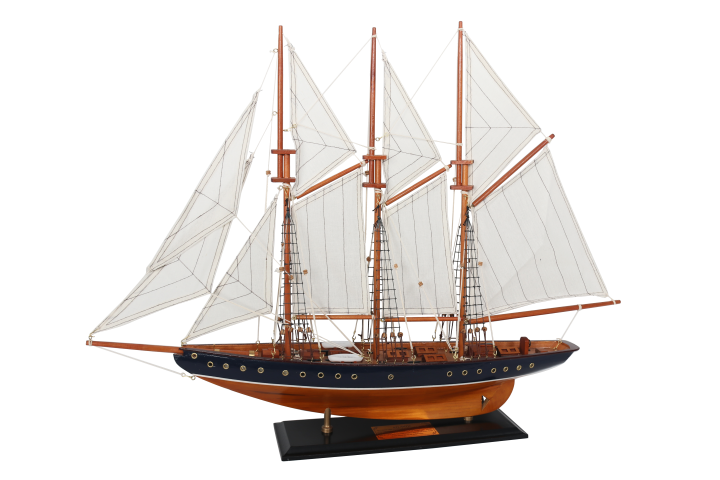 Modelo de escuna Atlantic 72 cm - Réplica do navio lendário com possibilidade de personalização por gravação - Presente ideal para amantes da vela - Feito em madeira com velas de tecido
