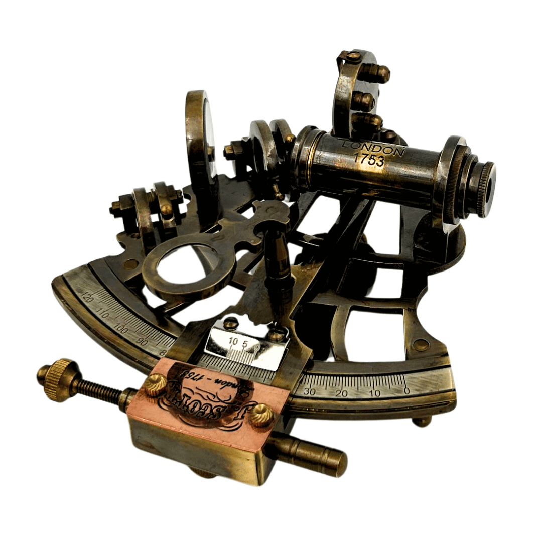 Sextante retro de latão em estojo de couro - instrumento de navegação elegante com possibilidade de gravação - presente ideal para amantes de vela e história - dimensões 13x12x7 cm