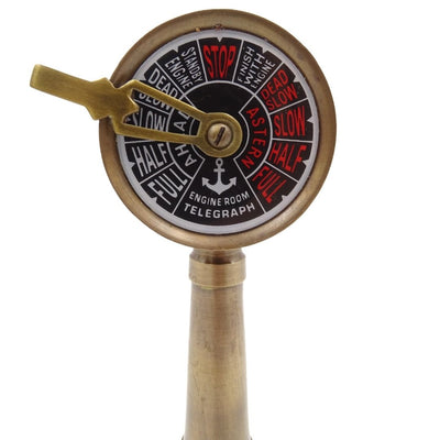 Telégrafo de Máquina TG4 Naval com Gravação - Presente Personalizado em Latão e Madeira, Altura 16,5 cm, Cores Dourado e Castanho
