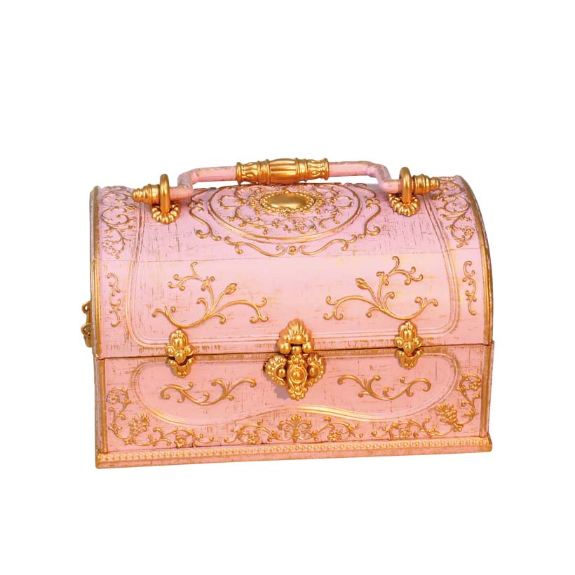 Caixa de joias com caixa de música cor-de-rosa com adornos dourados, possibilidade de personalização por gravação, ideal para presente, dimensões 18x11,8x11,8 cm