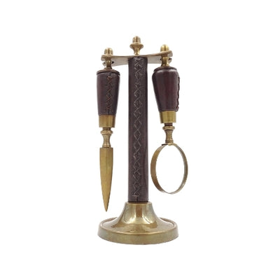 Conjunto para Secretária com Lupa e Cortador de Papel MIS-0742 com Possibilidade de Personalização com Gravação, Estojo Elegante em Pele, Ideal para Presente, Dimensões: 18 x 7,5 x 3,5 cm (lupa), 18 x 3,5 x 3,5 cm (cortador)