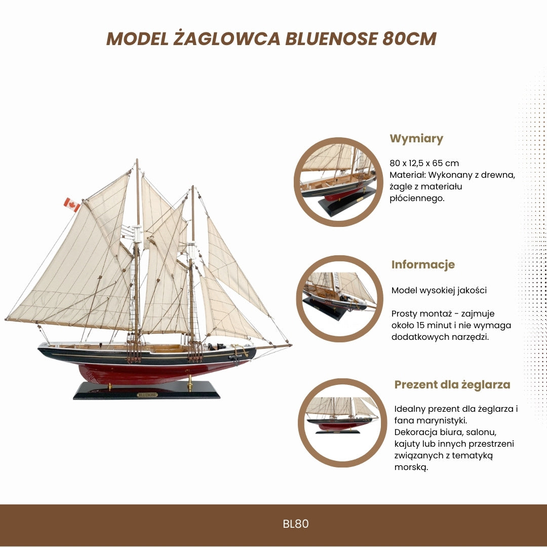 Modelo de veleiro Bluenose 80cm com possibilidade de personalização por gravação