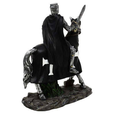 Figura Decorativa Cavaleiro a Cavalo 22 cm com Possibilidade de Gravação Personalizada - Decoração Elegante em Poliresina para Presente a Amantes de História e Idade Média
