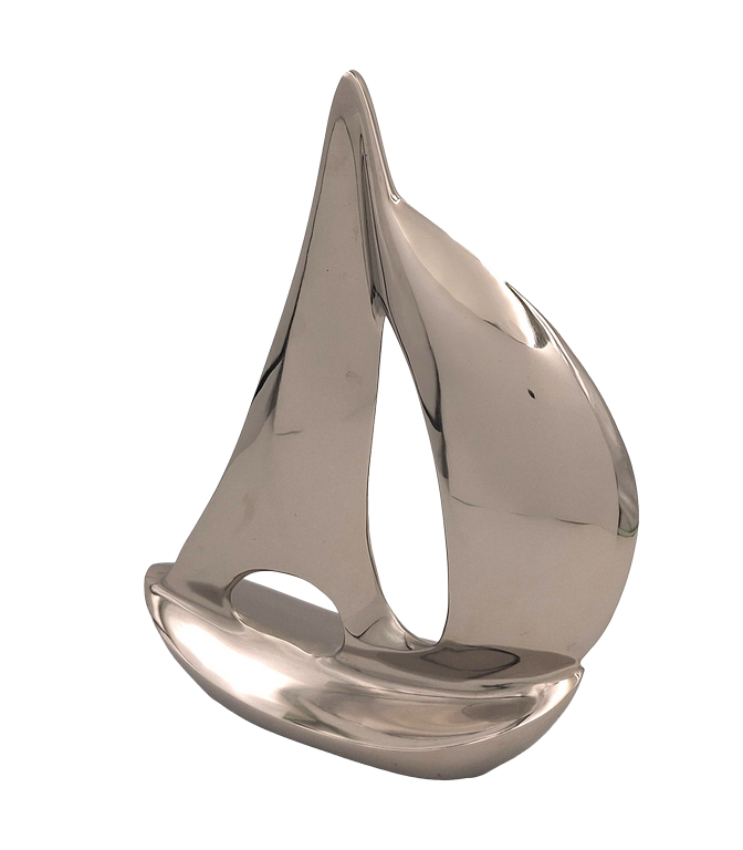 Modelo Elegante de Iate em Metal 36 cm com Possibilidade de Personalização por Gravação