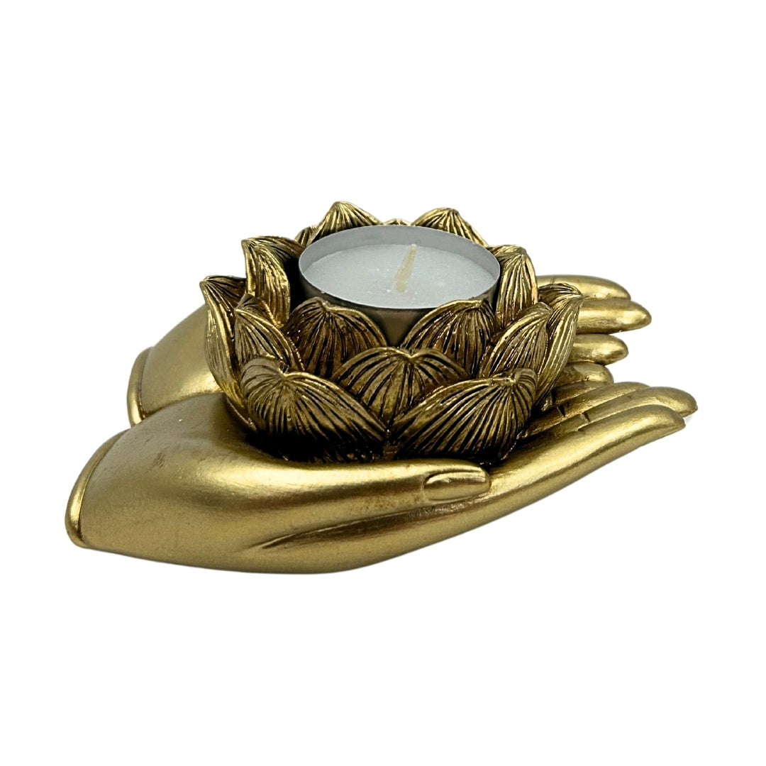 Castiçal Glamour Dourado para Vela Tealight com possibilidade de gravação personalizada – Elemento decorativo elegante para interiores com dimensões 11,5 x 9,4 x 4,8 cm em poliéster