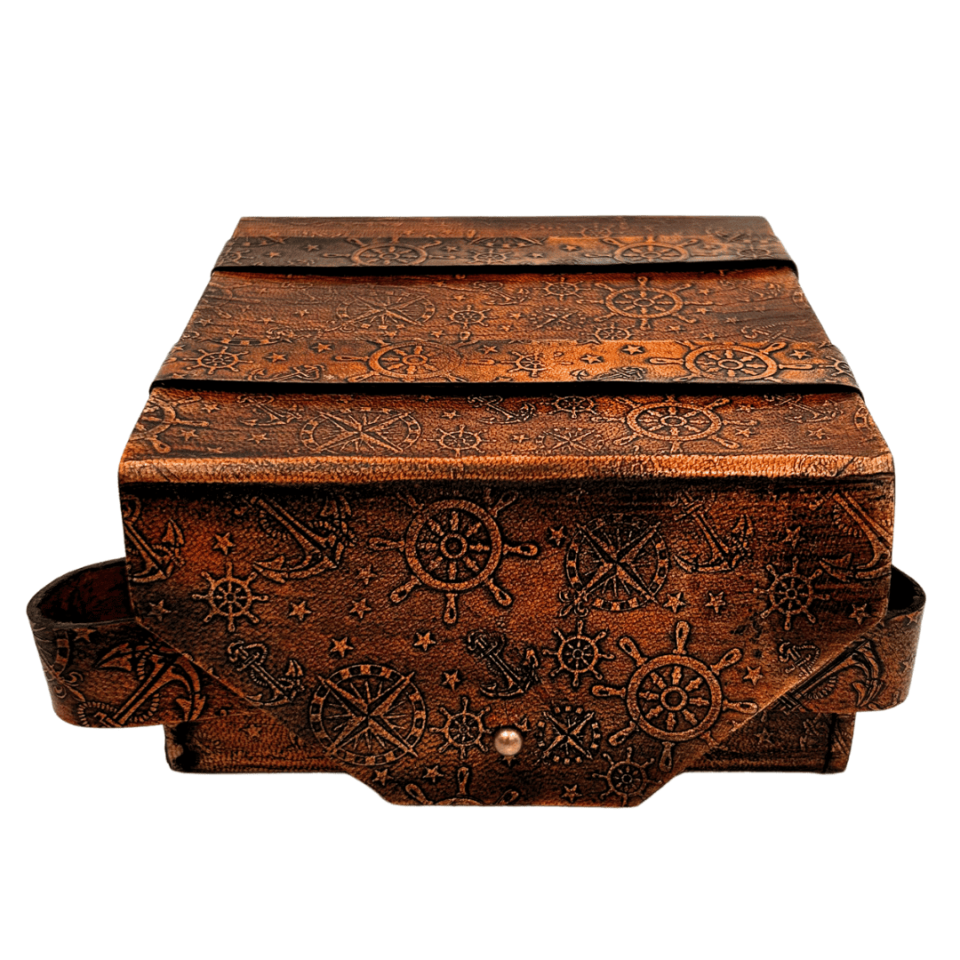 Sextante retro de latão em estojo de couro - instrumento de navegação elegante com possibilidade de gravação - presente ideal para amantes de vela e história - dimensões 13x12x7 cm