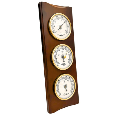 Estação Meteorológica Retro Elegante 36cm com Gravação – Barómetro, Termómetro, Higrómetro em Caixa de Madeira