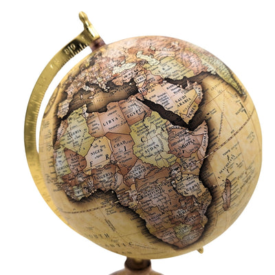 Globo decorativo retro estiloso em base de madeira 32 cm com possibilidade de personalização por gravação