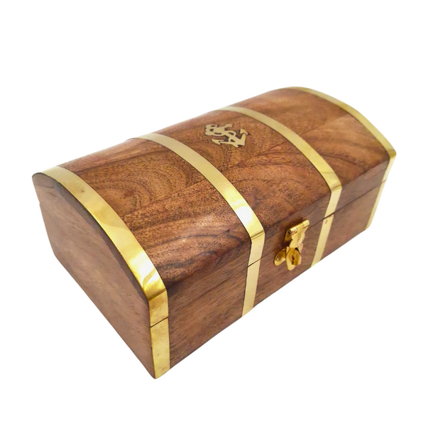 Caixa de madeira marinheira vintage DNU-020 com motivo de âncora em latão, gravação personalizada, ideal para presente para amantes do mar, dimensões 18,4 × 12,7 × 7,6 cm