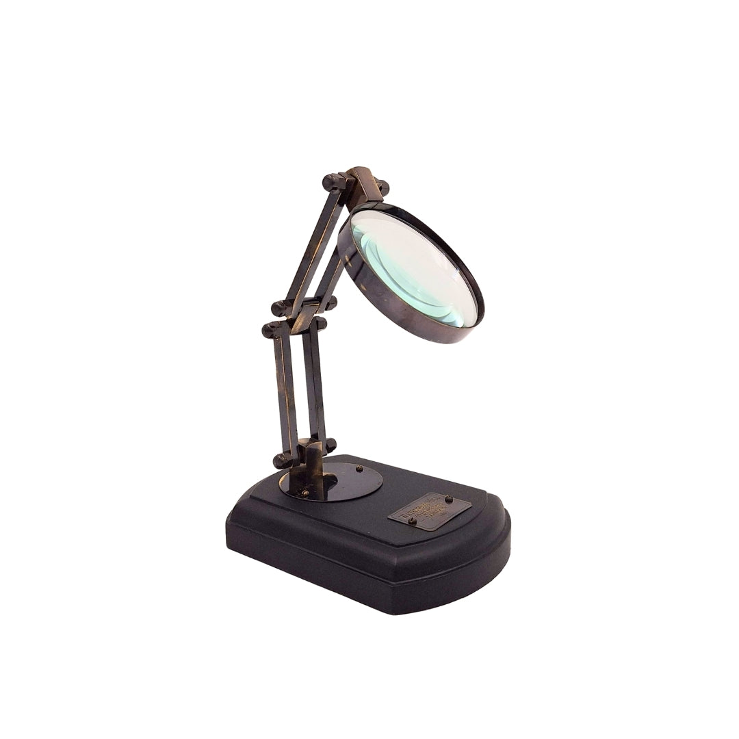Lupa com base de madeira e moldura de latão, possibilidade de personalização por gravação, presente ideal para modelistas e amantes do estilo retro, diâmetro 7,5 cm, ampliação 3,5x