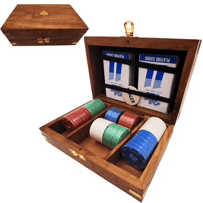 Conjunto Elegante de Poker em Caixa de Madeira com Gravação