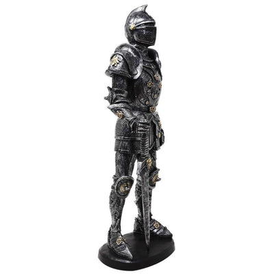 Figura Decorativa Cavaleiro em Armadura 39 cm Prateada com Possibilidade de Gravação Personalizada