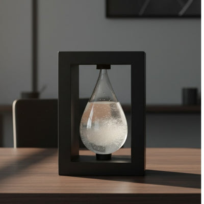 Barometr Burzowy Fitzroya w Oprawie Drewnianej - Kropla Storm Glass z Możliwością Personalizacji Grawerem - Idealny Prezent na Każdą Okazję - Elegancka Stacja Pogody w Nowoczesnym Stylu z Kryształami Reagującymi na Zmiany Pogody