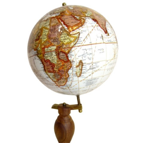 Globo decorativo elegante em base de madeira com possibilidade de personalização por gravação, 27 cm, castanho escuro, ideal para presente