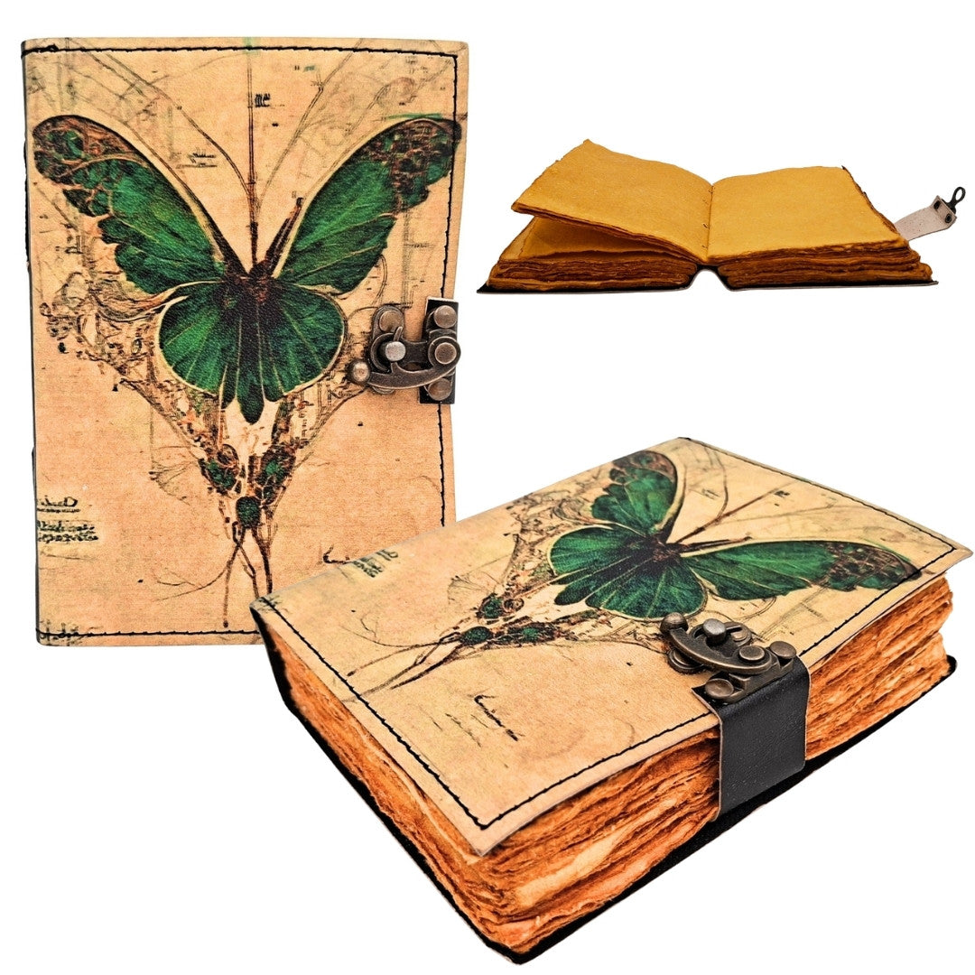 Caderno de Couro Retro Borboleta com Gravação
