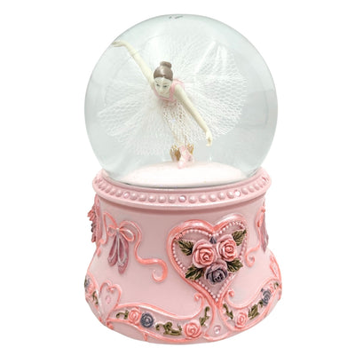 Bailarina Dançante em Bola de Vidro 15cm com Gravação Personalizada - Caixa de Música Elegante com Base Pastel e Melodia Lago dos Cisnes