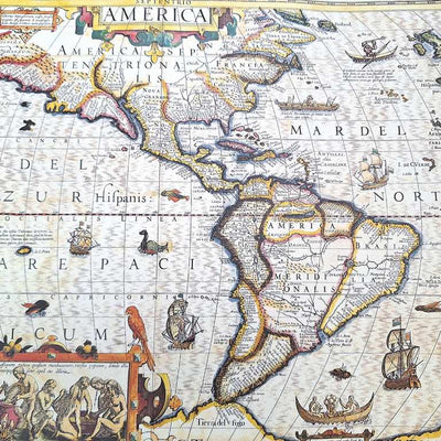 Mapa da América de 1628 - Reimpressão de J. Hondius com possibilidade de personalização por gravação - presente ideal para viajantes e amantes da história - dimensões 37,5 x 50 cm