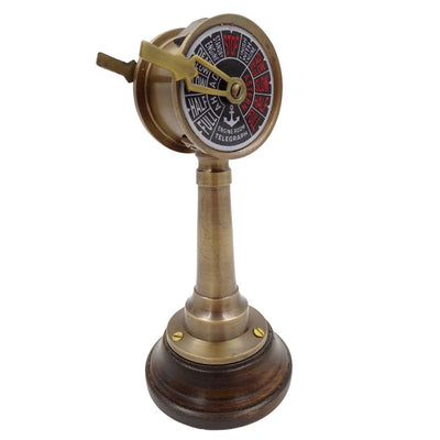Telégrafo de Máquina TG4 Naval com Gravação - Presente Personalizado em Latão e Madeira, Altura 16,5 cm, Cores Dourado e Castanho