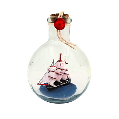 Barco na Garrafa Rafandynka com possibilidade de personalização por gravação – decoração marítima clássica de 8,5 cm, presente para amantes da vela