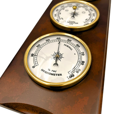 Estação Meteorológica Retro Elegante 36cm com Gravação – Barómetro, Termómetro, Higrómetro em Caixa de Madeira