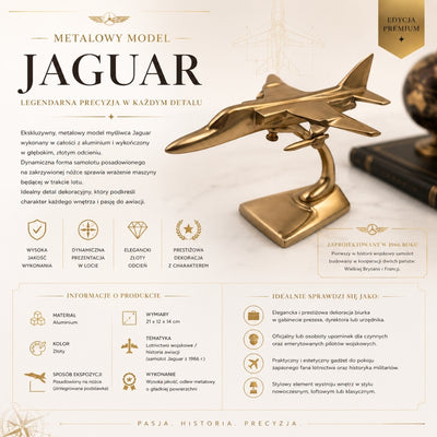 Modelo metálico de caça Jaguar em cor dourada com possibilidade de gravação