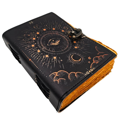 Caderno Olho Cósmico com Gravação - Caderno de Couro Retro com 200 Páginas de Papel Amarelo de Couro de Cabra