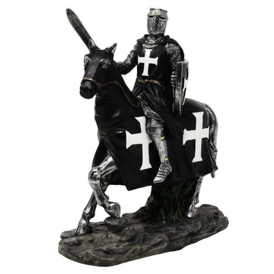 Figura Decorativa Cavaleiro a Cavalo 22 cm com Possibilidade de Gravação Personalizada - Decoração Elegante em Poliresina para Presente a Amantes de História e Idade Média
