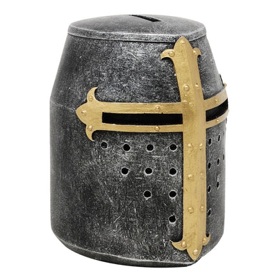 Mealheiro Capacete de Cavaleiro Cruzado com Personalização por Gravação – Presente Único em Estilo Medieval, Altura 10 cm, Pintado à Mão em Poliresina