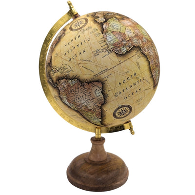 Globo decorativo retro estiloso em base de madeira 32 cm com possibilidade de personalização por gravação